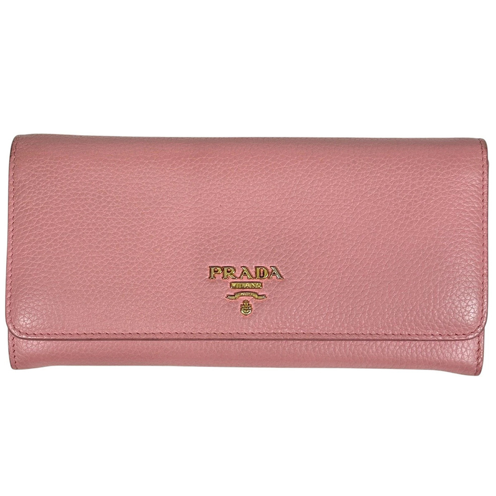 Prada Bi fold Long Wallet Leather Pink